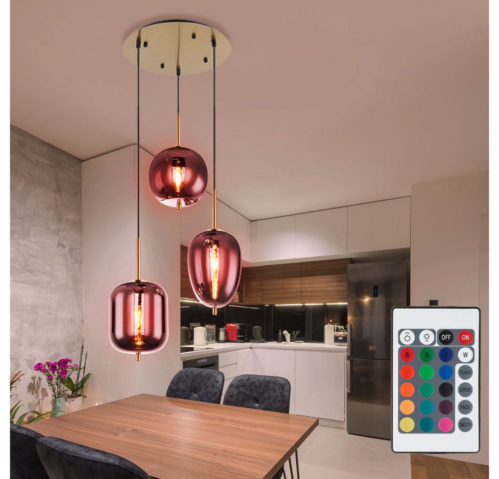 GLOBO LIGHTING LED Pendelleuchte, Leuchtmittel inklusive, Farbwechsel, Warmweiß, Hänge Decken Lampe dimmbar FERNBEDIENUNG Glas Leuchte rauch im Set Bild 3