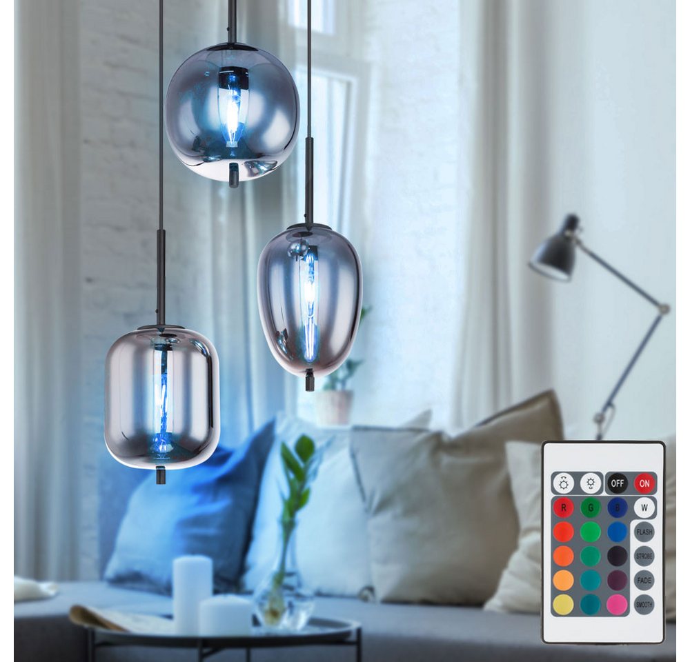 GLOBO LIGHTING LED Pendelleuchte, Leuchtmittel inklusive, Farbwechsel, Warmweiß, Hänge Decken Lampe dimmbar FERNBEDIENUNG Glas Leuchte rauch im Set Bild 5