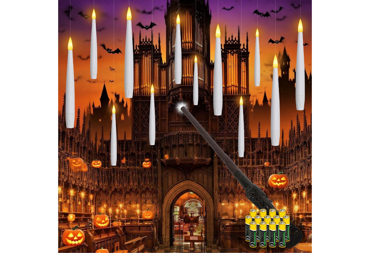 OZAVO LED-Kerze 12PCS schwebende Kerzen mit Timerfunktion,Fernbedienung und Batterien, Mit Zauberstab,Flammenlose Kerzen für Weihnachten Halloween Deko Bild 4