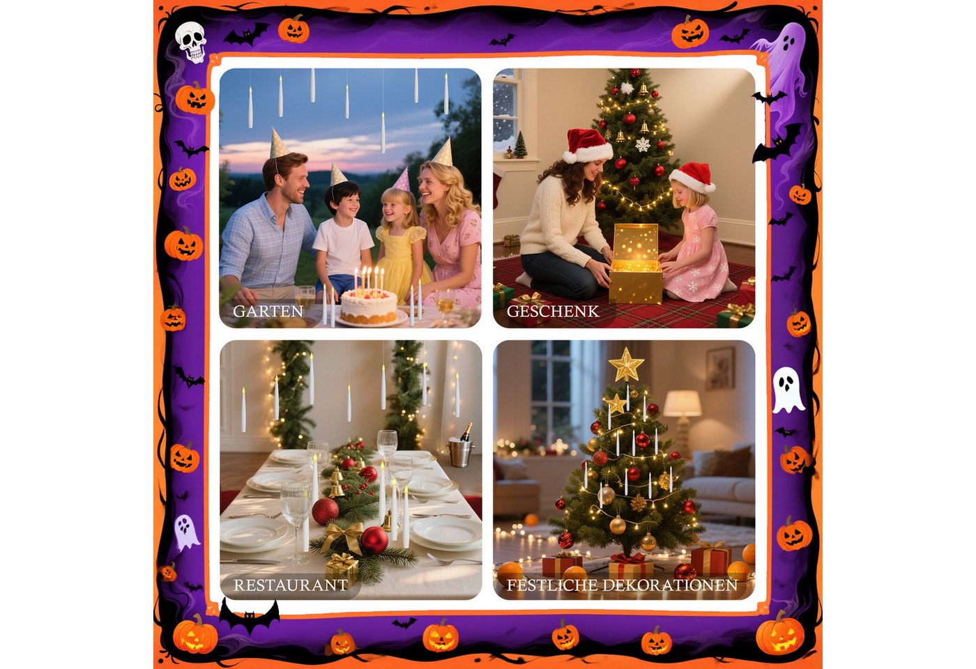 OZAVO LED-Kerze 12PCS schwebende Kerzen mit Timerfunktion,Fernbedienung und Batterien, Mit Zauberstab,Flammenlose Kerzen für Weihnachten Halloween Deko Bild 5
