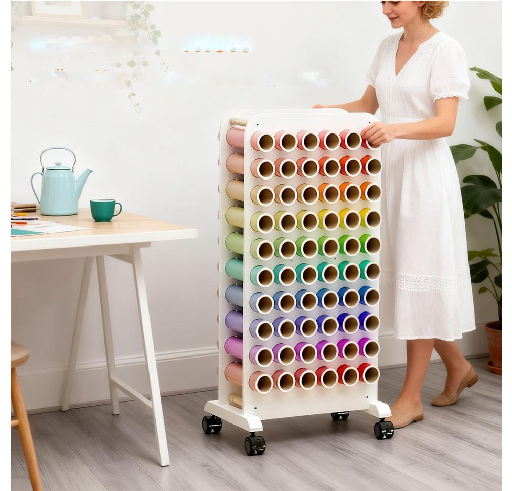 GarveeMore Regal Vinyl Roll Storage Rack mit Rädern Organizer Warenkorb
