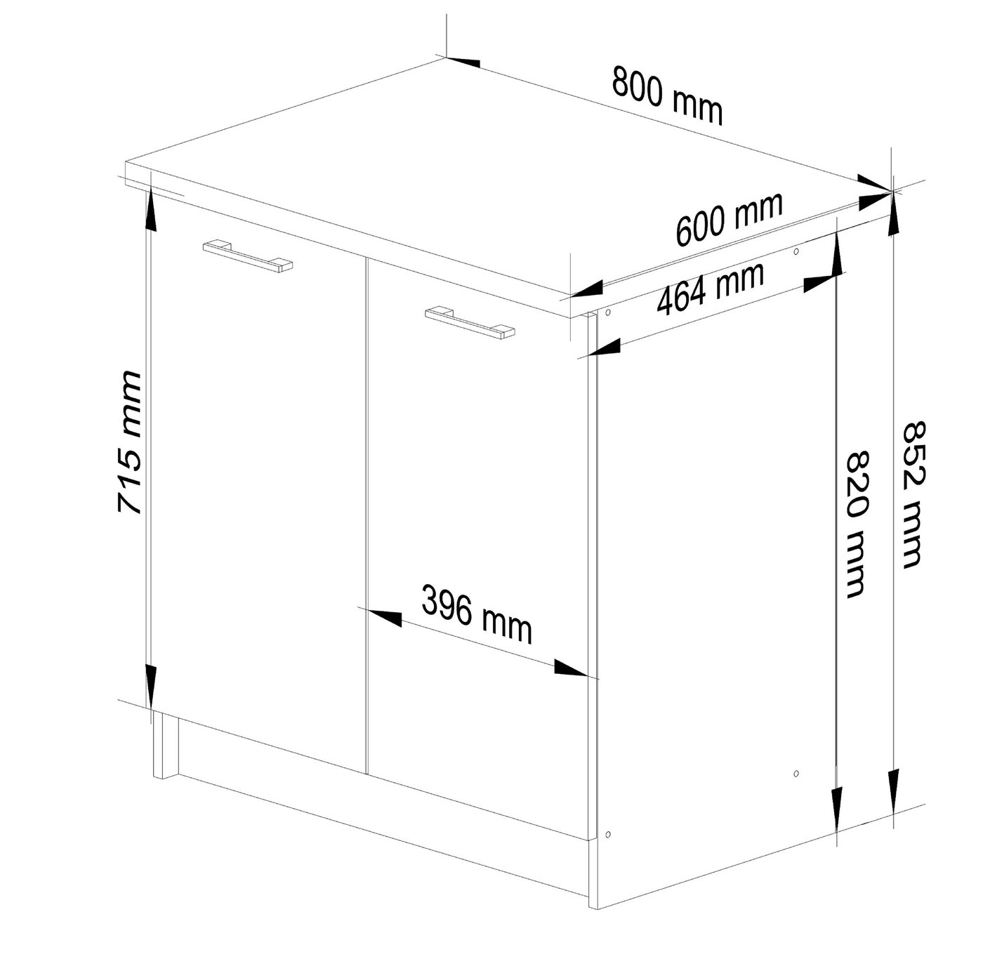 Raumhirsch Furniture Unterschrank Moderner Küchenunterschrank Küchenmodul mit Arbeitsplatte Innenregale (viele Farbvarianten - Maße: 60 x 85 x 46 cm) Hochwertig & stabil Bild 3