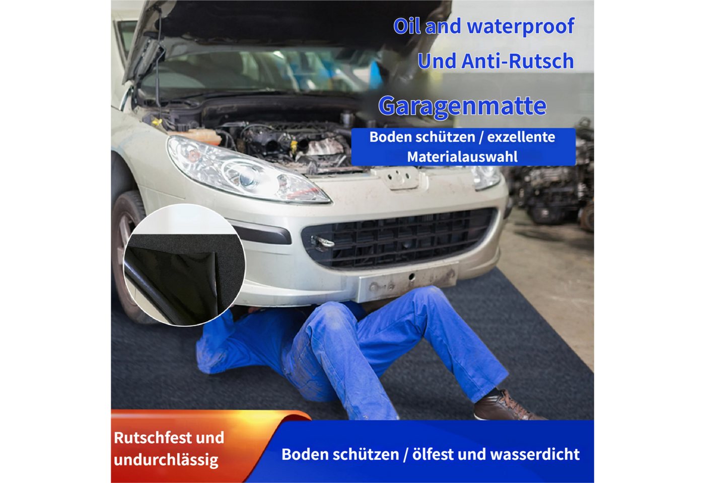 Rutaqian Bodenschutzmatte Ölauffangmatte für Werkstatt und Garage 520x223 cm, Garagenboden Matte, Schneidbarer Ölspritzmatte mit Rutschfestem Rücken, Aus Filz