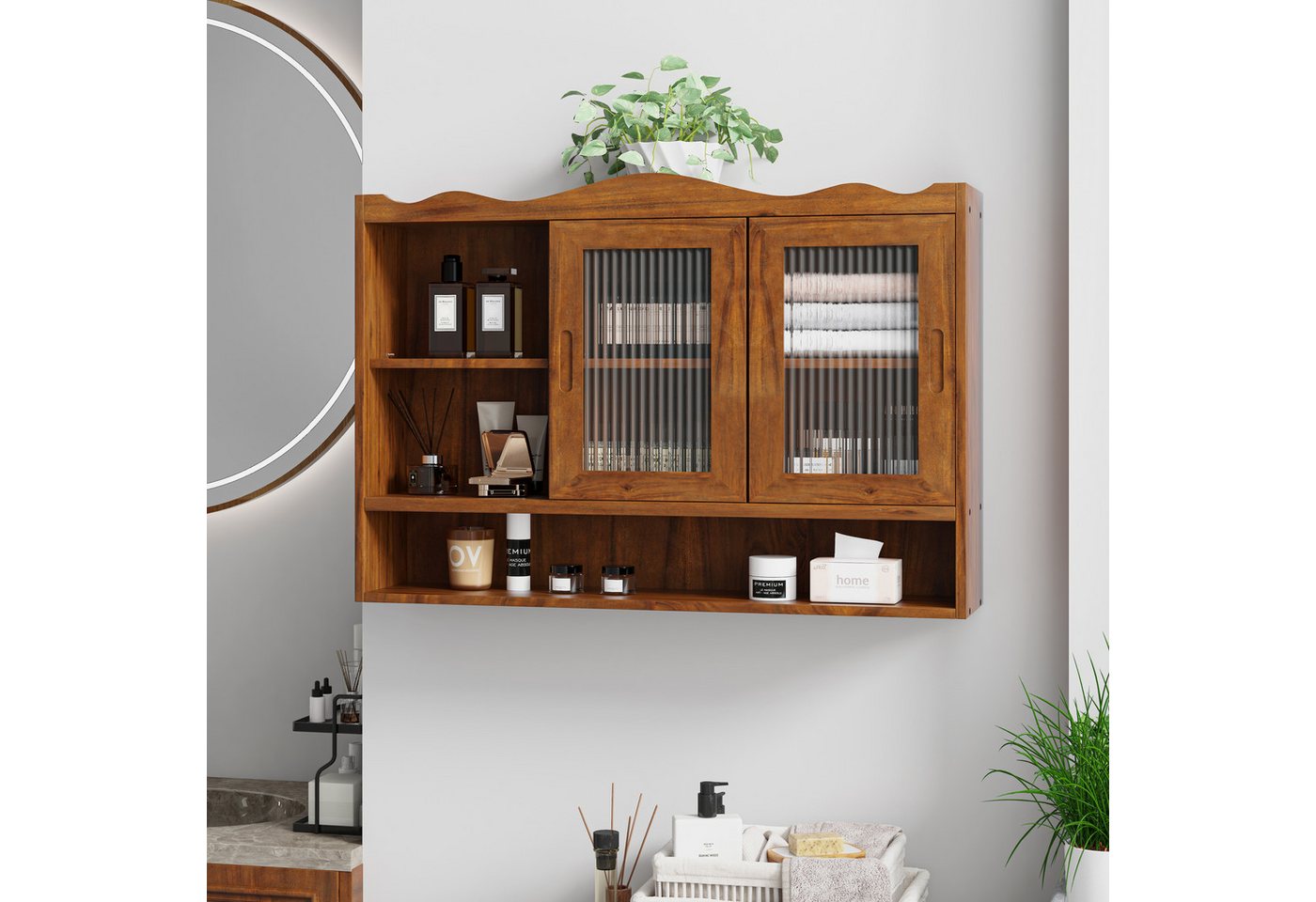 FANNOU Hängeschrank Retro 2-türiger Schiebeschrank, 90 x 60 x 20 cm Wandschrank für Eingangsbereich, Küchen