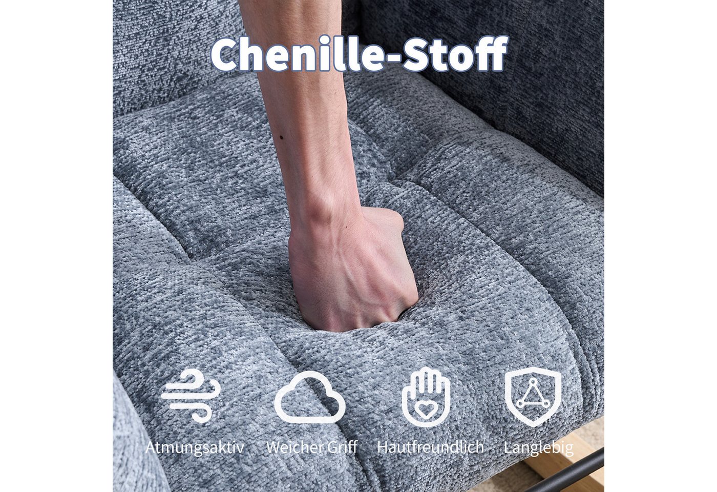Livzenau Schaukelstuhl Schaukelstuhl Wohnzimmer mit Fußstütze & Luftkissen-Rückenlehne, Chenille Relaxsessel mit Stauraum & Komfort Rückenlehne Bild 3