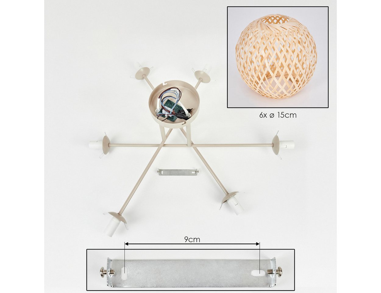 hofstein Deckenleuchte Deckenlampe aus Metall/Bambus in Sandfarben/Natur mit Lichteffekt, ohne Leuchtmittel, Deckenleuchte im modernen Retro/Boho-Design, 6 x E14 Bild 3