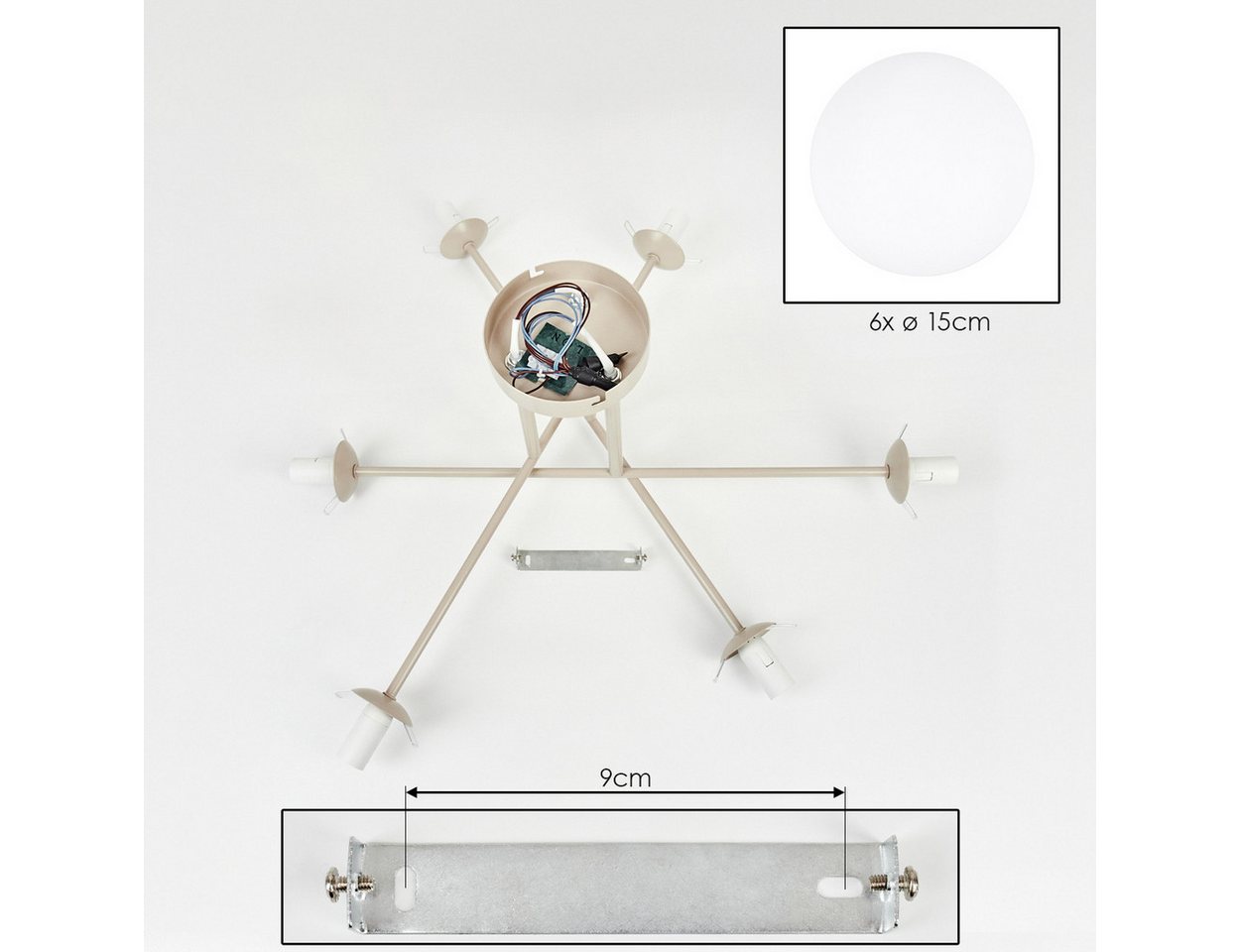 hofstein Deckenleuchte Deckenlampe aus Metall/Milchglas in Sandfarben/Weiß, ohne Leuchtmittel, Deckenleuchte im modernen Retro/Vintage-Design, 6 x E14 Bild 3