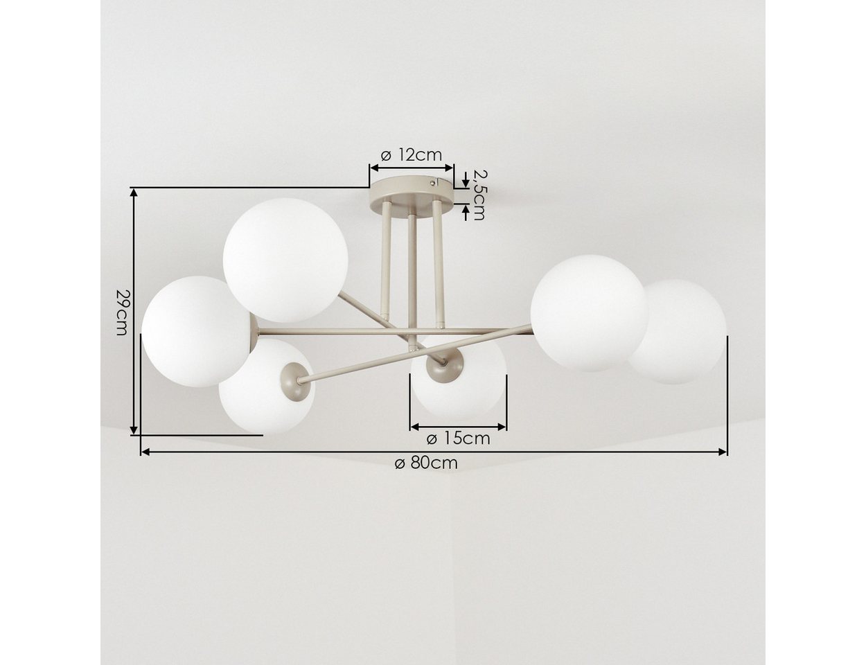 hofstein Deckenleuchte Deckenlampe aus Metall/Milchglas in Sandfarben/Weiß, ohne Leuchtmittel, Deckenleuchte im modernen Retro/Vintage-Design, 6 x E14 Bild 5