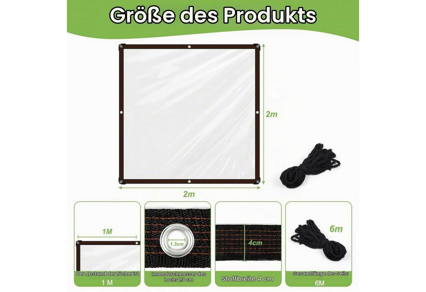 LuxusKollektion Schutzplane Transparente Abdeckplane Outdoor wetterfest 2x2m Bild 4