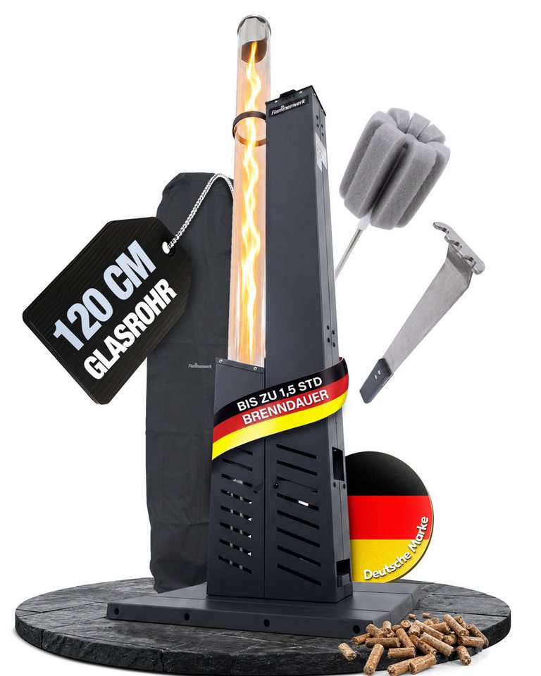 Flammenwerk Feuerschale Pelletofen Outdoor Gartendeko 120 cm Glasrohr Fackel, (Feuerrohr Antrazit, Feuerrohr Antrazit), 28.000 BTU mit 2,6 kg Kapazität Bild 4