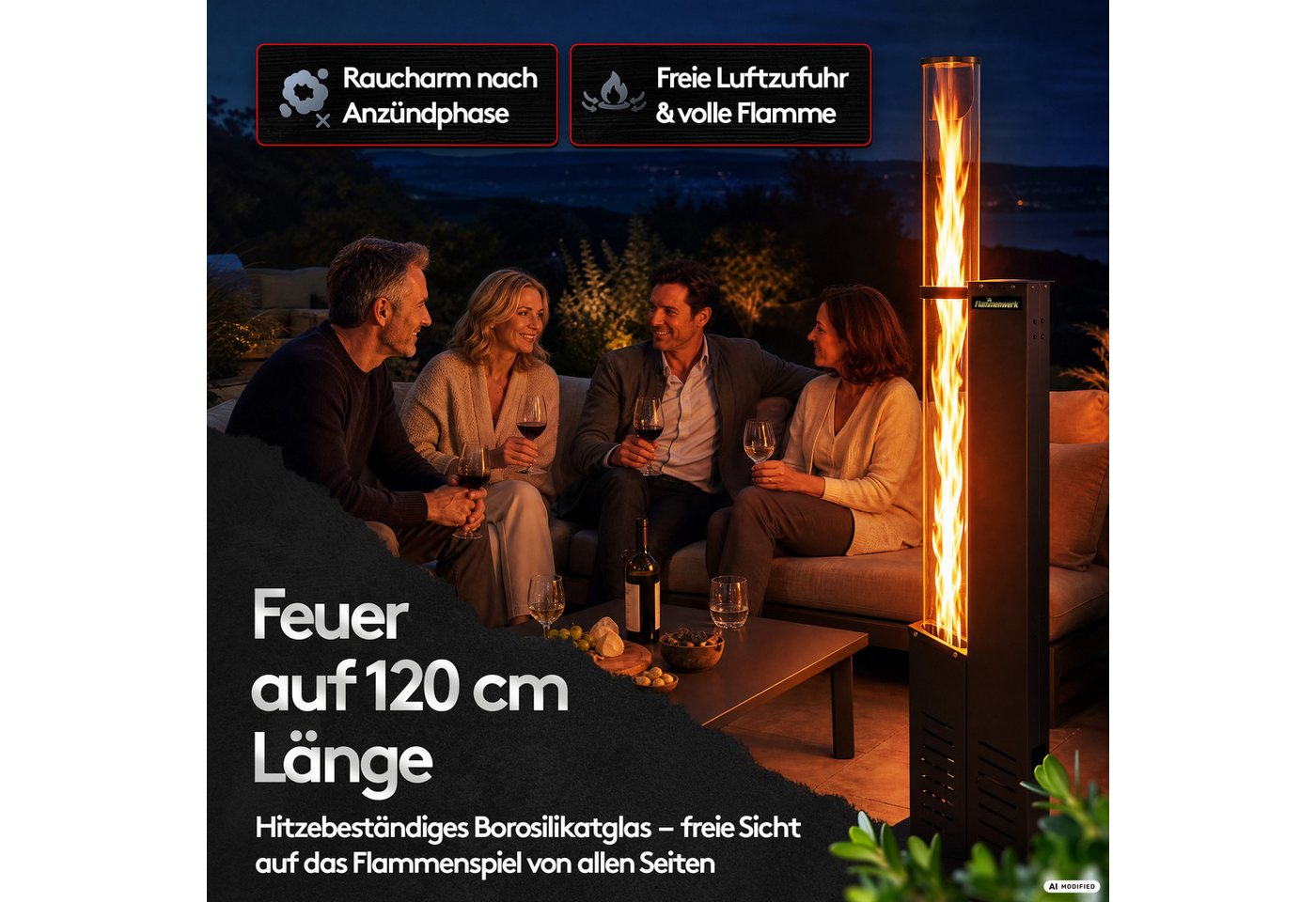 Flammenwerk Feuerschale Pelletofen Outdoor Gartendeko 120 cm Glasrohr Fackel, (Feuerrohr Antrazit, Feuerrohr Antrazit), 28.000 BTU mit 2,6 kg Kapazität Bild 5