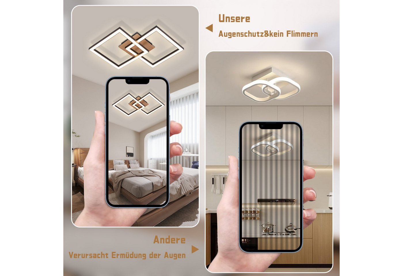 Nettlife Deckenleuchte 12/24/32W,3000K, Quadratisch,Holz,Schwarz Moderne Deckenlampe, LED fest integriert, Warmweiß, für Küche Wohnzimmer Schlafzimmer Flur Esszimmer 33.3*33*6.1cm Bild 3