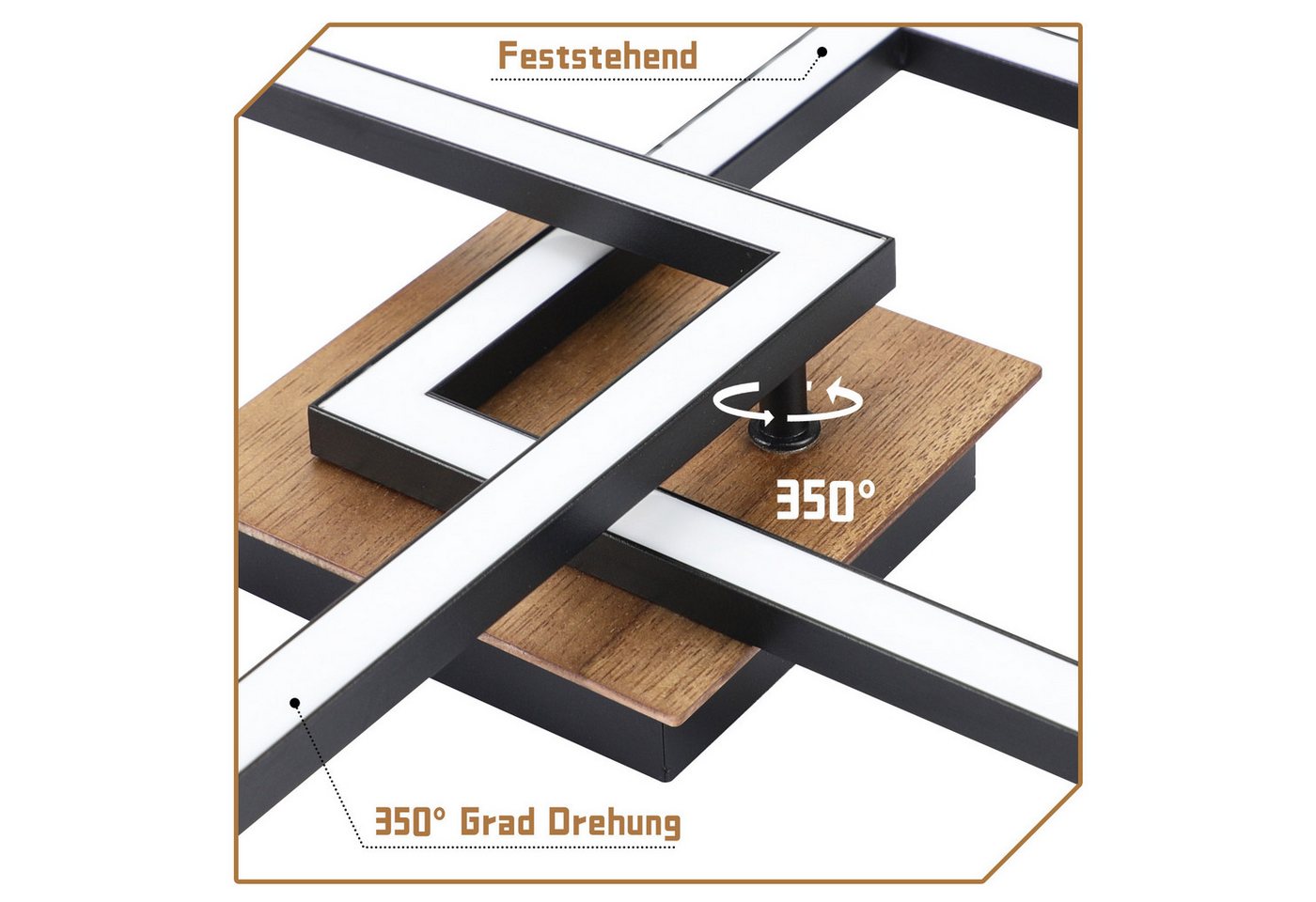 Nettlife Deckenleuchte 12/24/32W,3000K, Quadratisch,Holz,Schwarz Moderne Deckenlampe, LED fest integriert, Warmweiß, für Küche Wohnzimmer Schlafzimmer Flur Esszimmer 33.3*33*6.1cm Bild 5