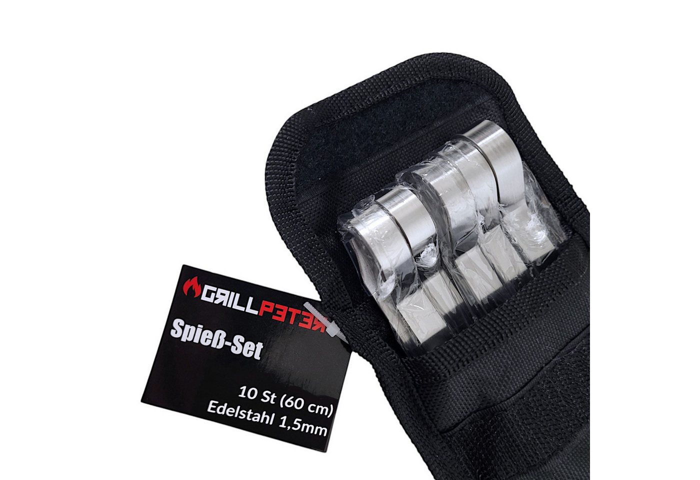 Grillpeter Schaschlikspieße Grillpeter Schaschlik Spieße Edelstahl 10 Stück 60 cm mit Tasche Bild 2