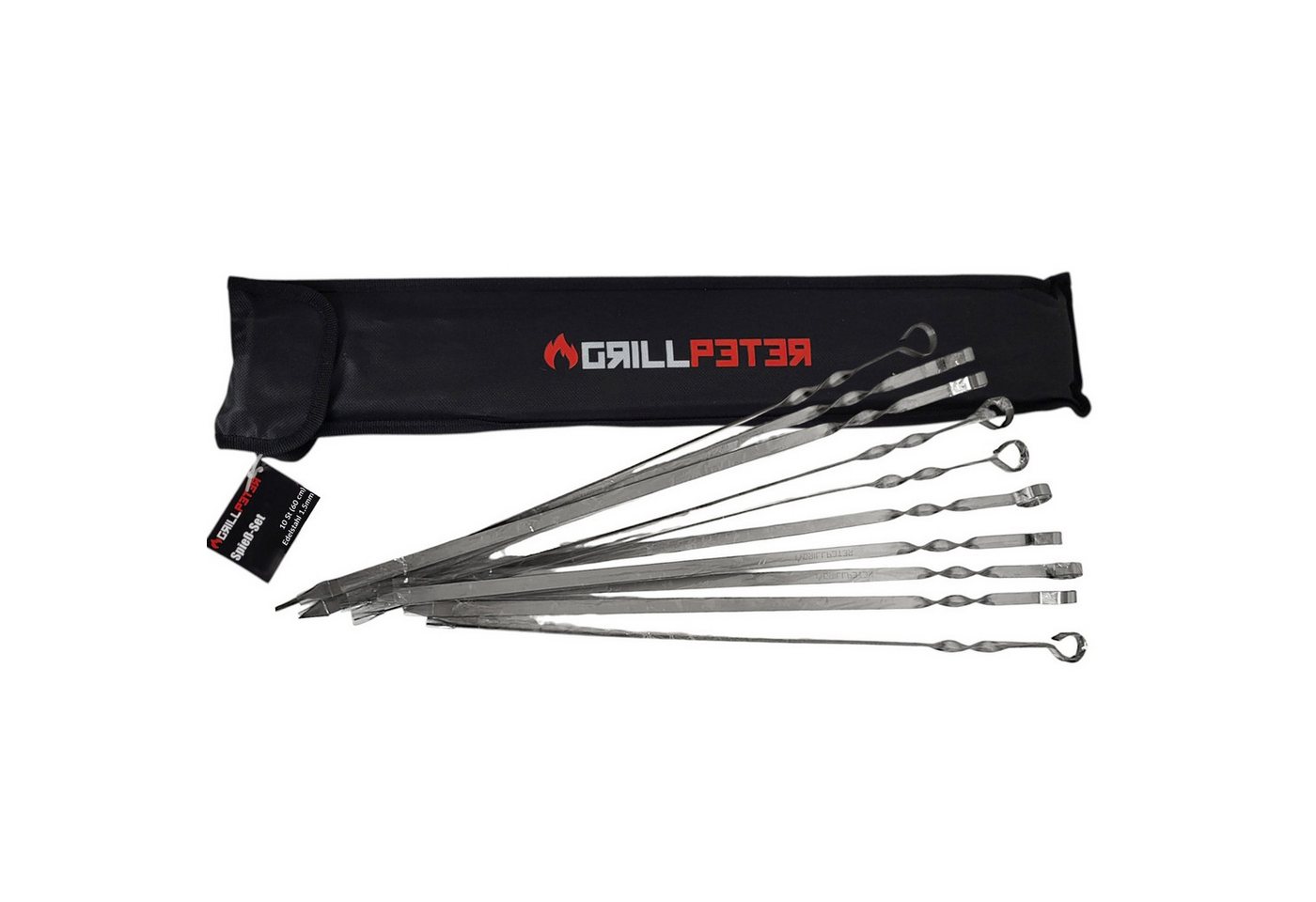 Grillpeter Schaschlikspieße Grillpeter Schaschlik Spieße Edelstahl 10 Stück 60 cm mit Tasche Bild 5