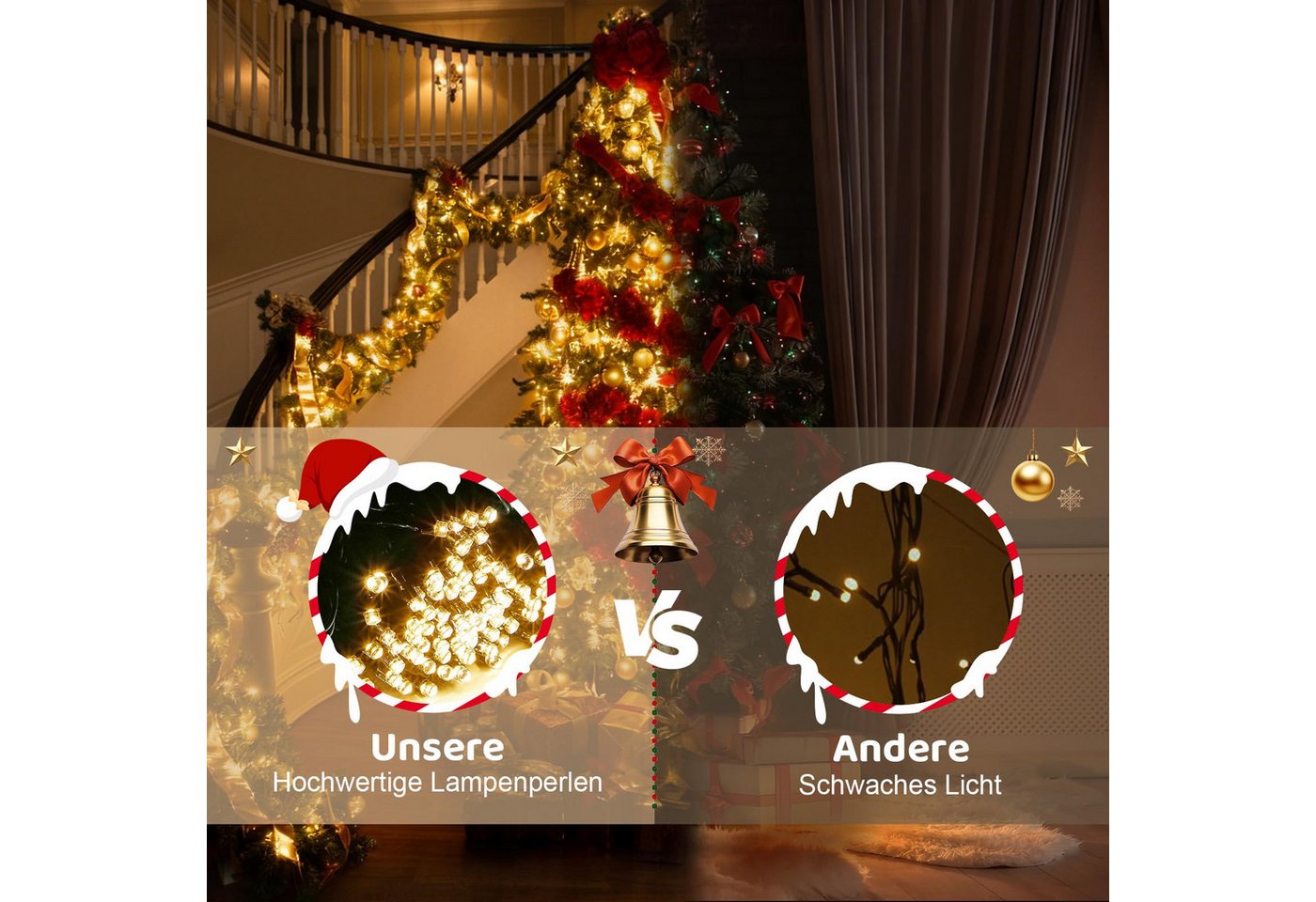 SERBASIC LED-Lichterkette Weihnachtsbaum,Weihnachtsbeleuchtung mit Timer 8 Modi Speicherfunktion, für Tannenbaum Garten Außen Innen Weihnachtsdeko