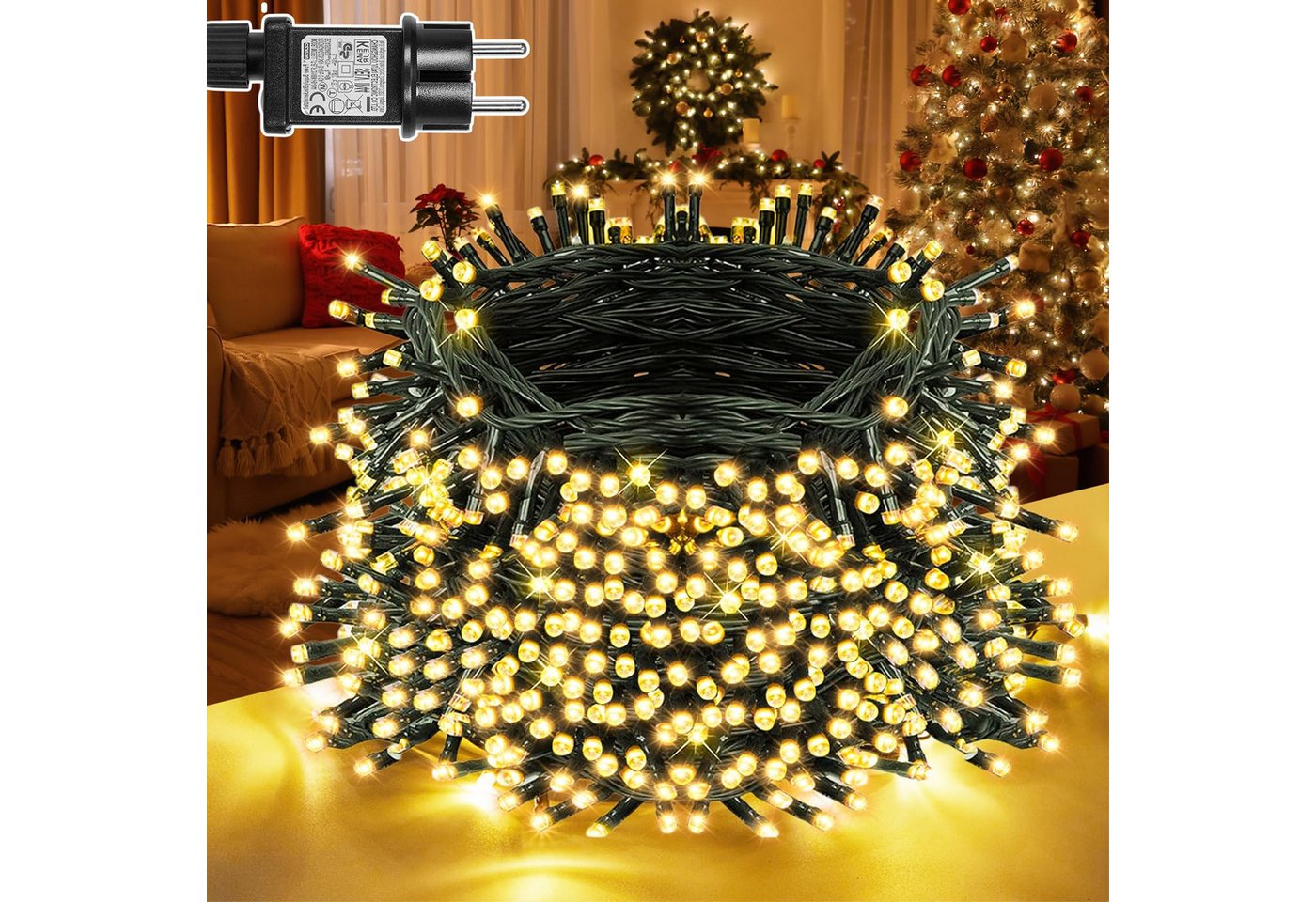 SERBASIC LED-Lichterkette Weihnachtsbaum,Weihnachtsbeleuchtung mit Timer 8 Modi Speicherfunktion, für Tannenbaum Garten Außen Innen Weihnachtsdeko Bild 5