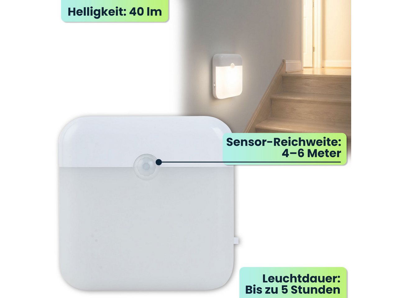 shop'n smile ideoon LED Nachtlicht Bewegungsmelder, Akku, magnetisch, für Schrank & Treppe, LED, Automatikmodus, Helligkeit: 40 lm