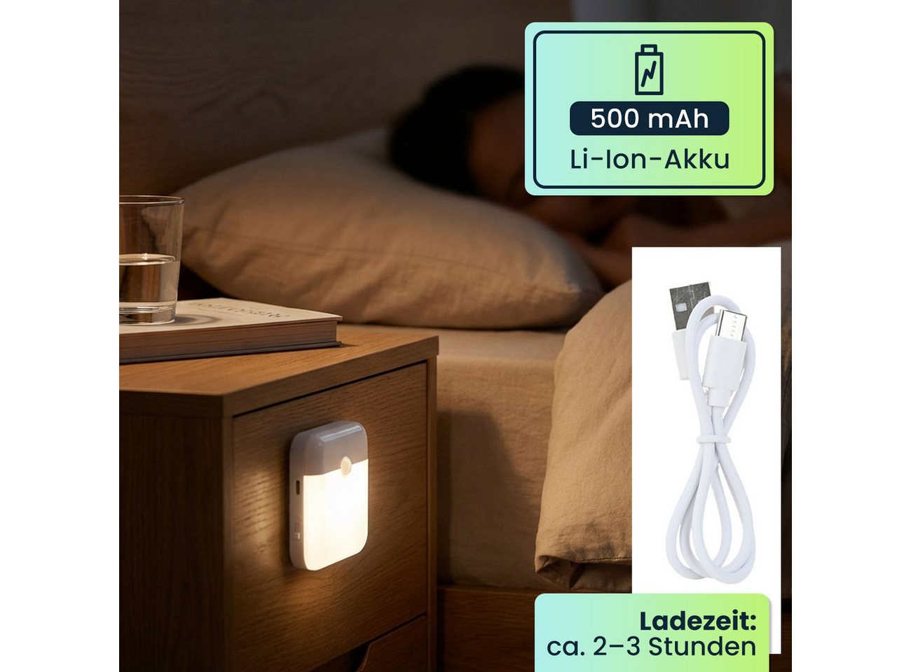 shop'n smile ideoon LED Nachtlicht Bewegungsmelder, Akku, magnetisch, für Schrank & Treppe, LED, Automatikmodus, Helligkeit: 40 lm Bild 2