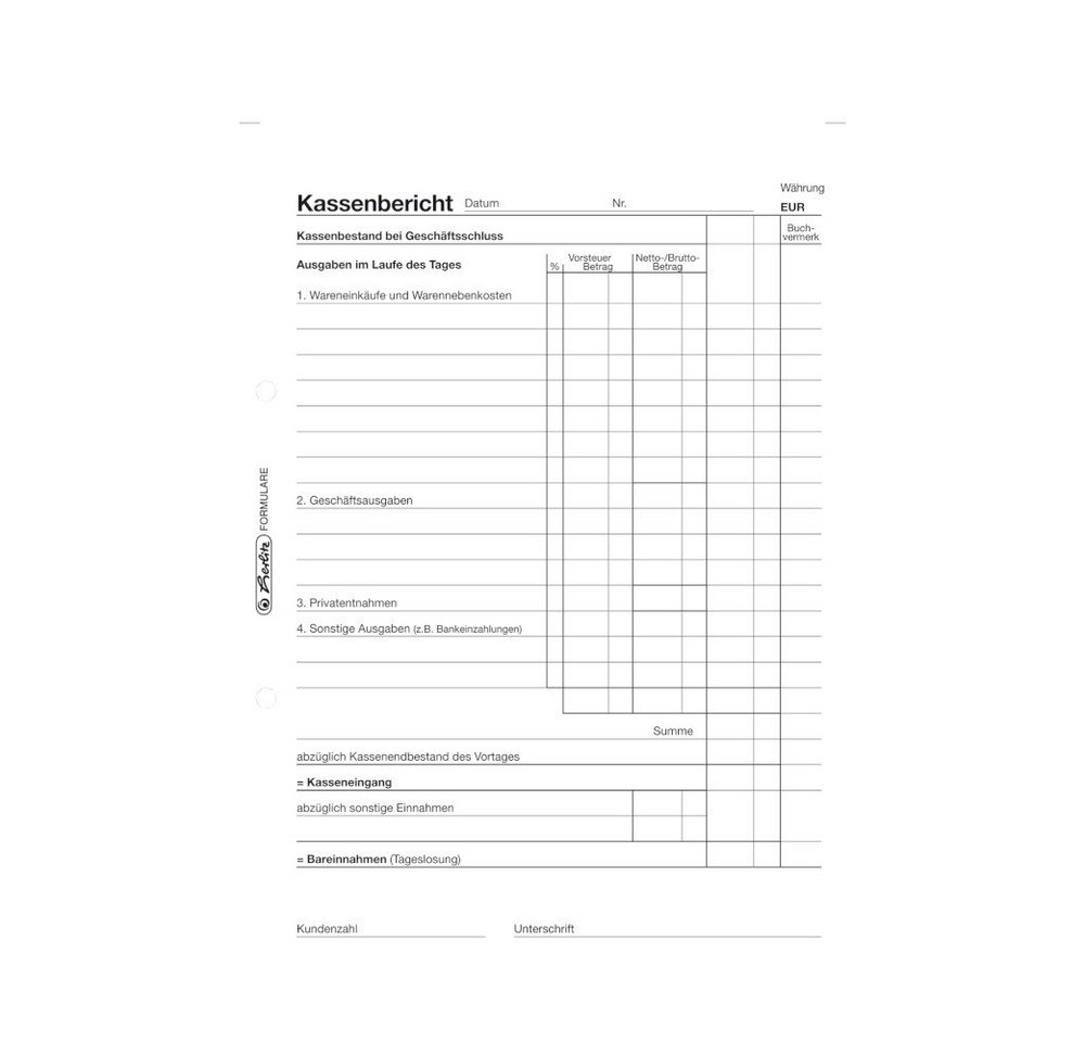 Herlitz Geschäftspapier Herlitz Kassenberichtsblock 501 / A5 / 50 Blatt Bild 2