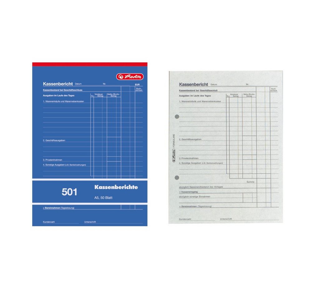 Herlitz Geschäftspapier Herlitz Kassenberichtsblock 501 / A5 / 50 Blatt Bild 3