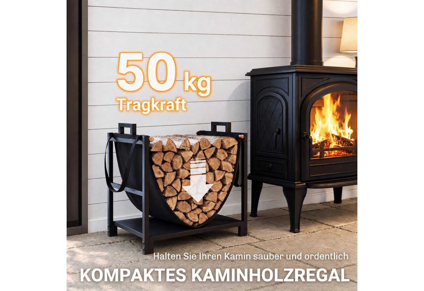 Outsunny Kaminholzregal erhöhter Kaminholzunterstand, BxTxH:47.5x33x44 cm, (Set, 1-St., Brennholzregal), BxTxH: 47,5x33x44 cm, bis 50 kg, Tragetasche