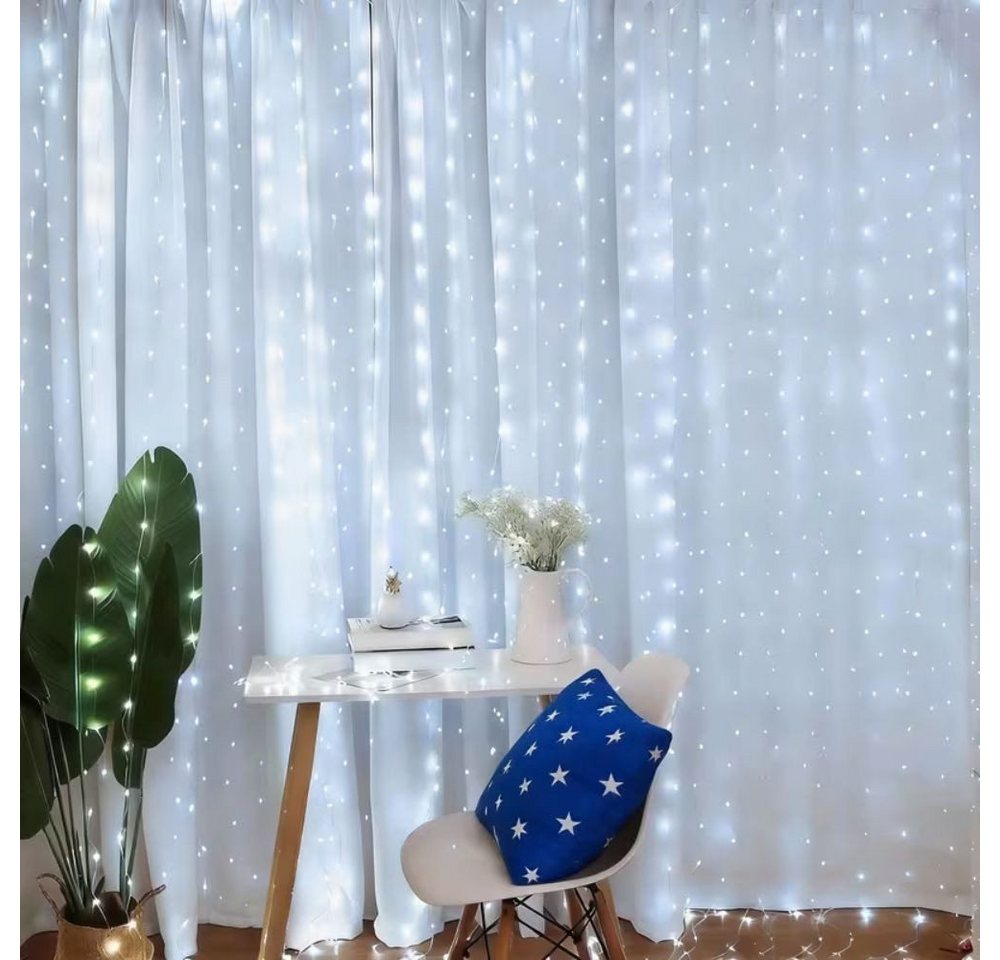 Wrischan LED-Lichtervorhang LED Lichtervorhang 300 LEDs Warmweiß mit Fernbedienung 8 Modi, 300 LEDs, 8 Modi, Timer, dimmbar, Fernbedienung, IP65 Bild 3
