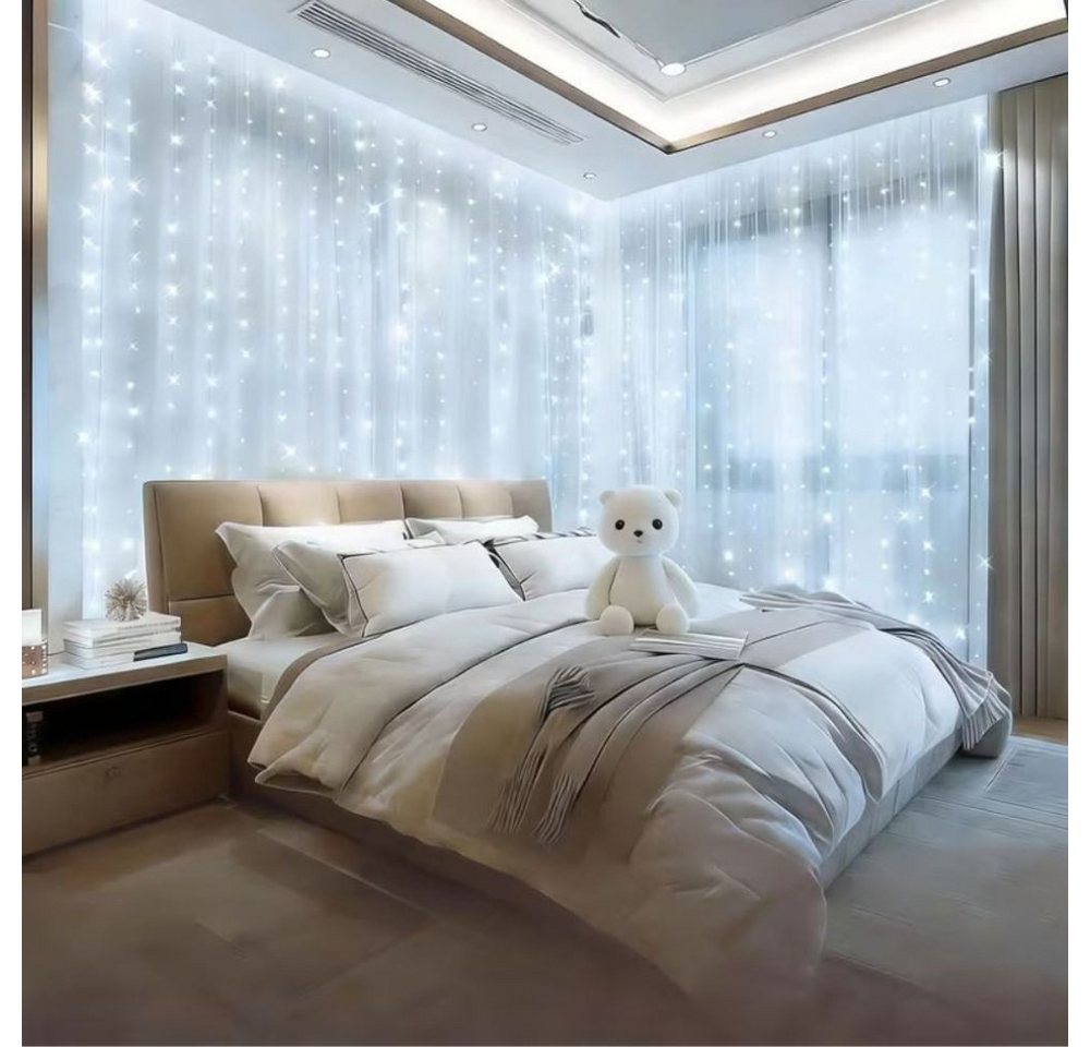 Wrischan LED-Lichtervorhang LED Lichtervorhang 300 LEDs Warmweiß mit Fernbedienung 8 Modi, 300 LEDs, 8 Modi, Timer, dimmbar, Fernbedienung, IP65 Bild 5