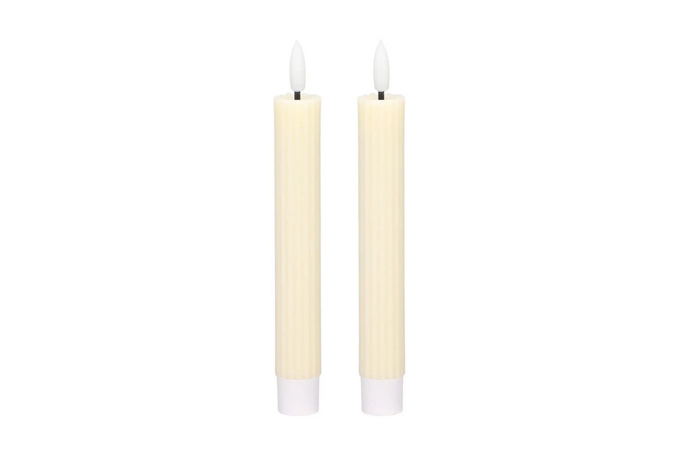 dasmöbelwerk LED-Kerze LED-Stabkerzen 2er Set Ø2,2x15,5 cm Dinnerkerze Riffel Timer Creme, Leuchtmittel nicht enthalten