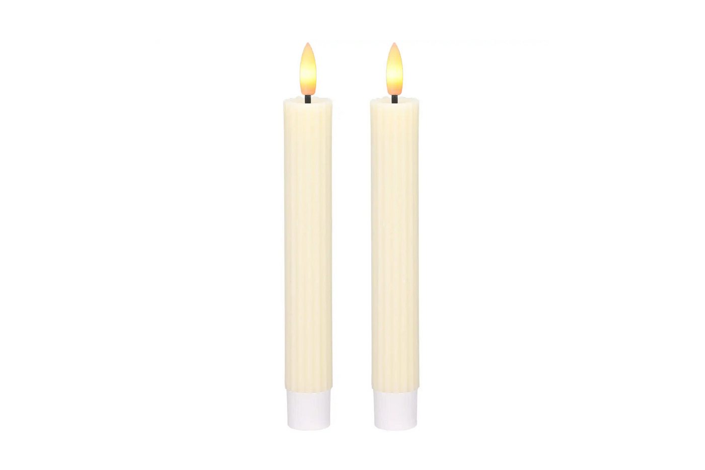 dasmöbelwerk LED-Kerze LED-Stabkerzen 2er Set Ø2,2x15,5 cm Dinnerkerze Riffel Timer Creme, Leuchtmittel nicht enthalten Bild 3