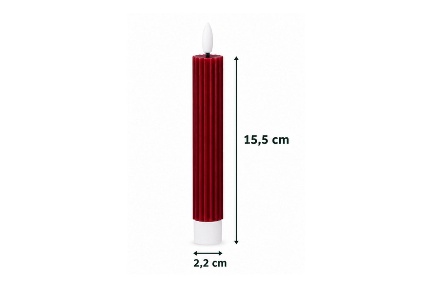 dasmöbelwerk LED-Kerze LED-Stabkerzen 2er Set Ø2,2x15,5 cm Dinnerkerze Riffel Timer Dunkelrot, Leuchtmittel nicht enthalten