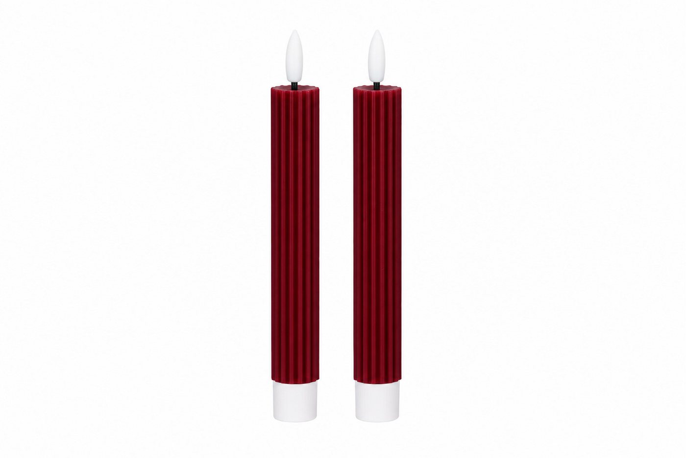 dasmöbelwerk LED-Kerze LED-Stabkerzen 2er Set Ø2,2x15,5 cm Dinnerkerze Riffel Timer Dunkelrot, Leuchtmittel nicht enthalten Bild 5