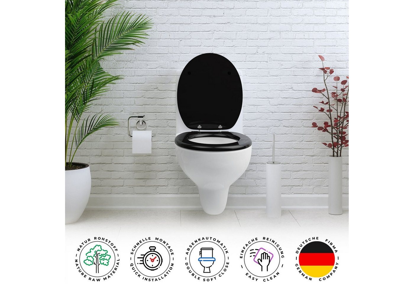 Sanfino WC-Sitz "All Black" Premium Toilettendeckel mit Absenkautomatik aus Holz, in Schwarz, hohem Sitzkomfort, einfache Montage Bild 4