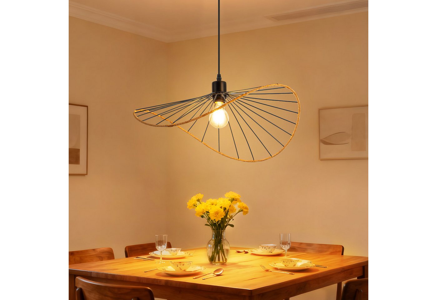 Nettlife Pendelleuchte Schwarz Retro Boho Hängelampe E27 Ø 50cm (ohne Leuchtmittel), ohne Leuchtmittel, für Lofts küche Esszimmer Industrie-Einrichtungen oder gastronomische