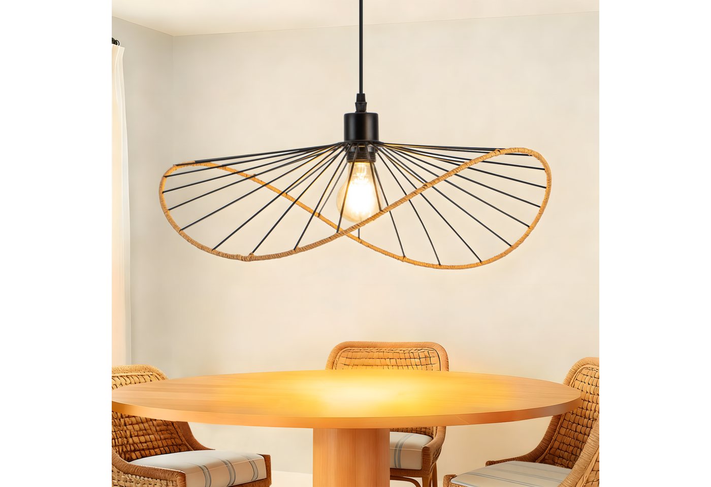 Nettlife Pendelleuchte Schwarz Retro Boho Hängelampe E27 Ø 50cm (ohne Leuchtmittel), ohne Leuchtmittel, für Lofts küche Esszimmer Industrie-Einrichtungen oder gastronomische Bild 2