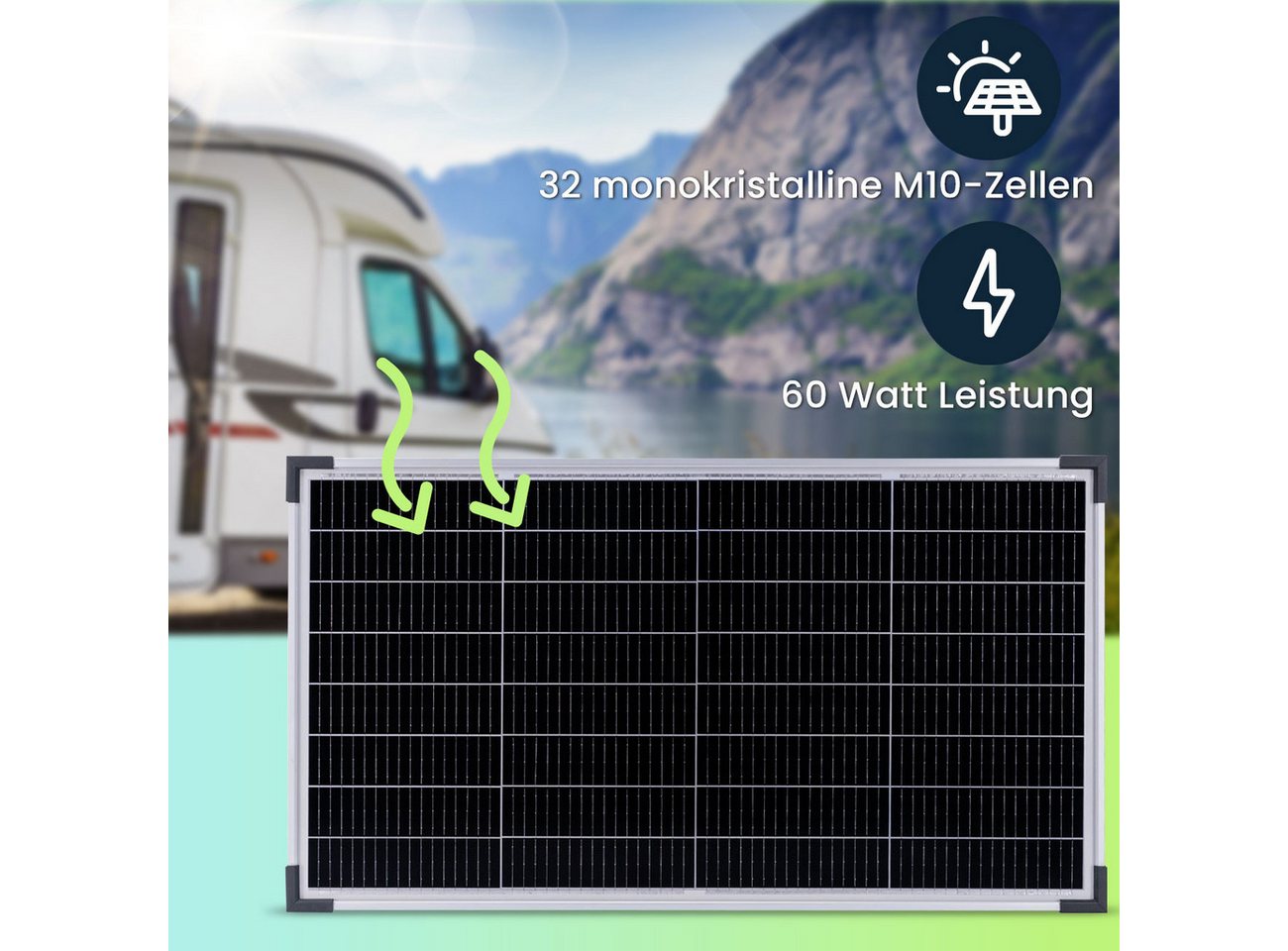Casativo Solarmodul 60W Mobiles Solarpanel mit 32 M10-Zellen IP65 4,12 kg Metall, 60W Solarpanel 12V IP65 wetterfest 77x42,5 cm mobil einsetzbar 4,1kg Bild 2