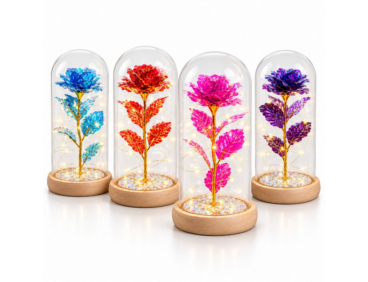 GOLDEN LED Dekofigur Das Biest Rose In Glaskuppel LED-Lichter Kristallrose Blumen Geschenk Bild 3