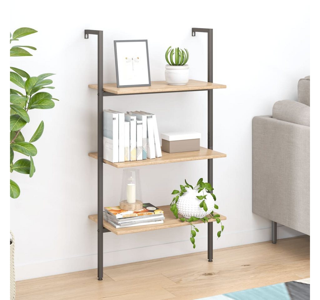 furnicato Bücherregal Anlehnregal 64 x 35 x 120,5 cm Hellbraun-Schwarz, 1-tlg., Stabiles Leiterregal mit 3 Ablagen für dein Wohnzimmer oder Büro Bild 2