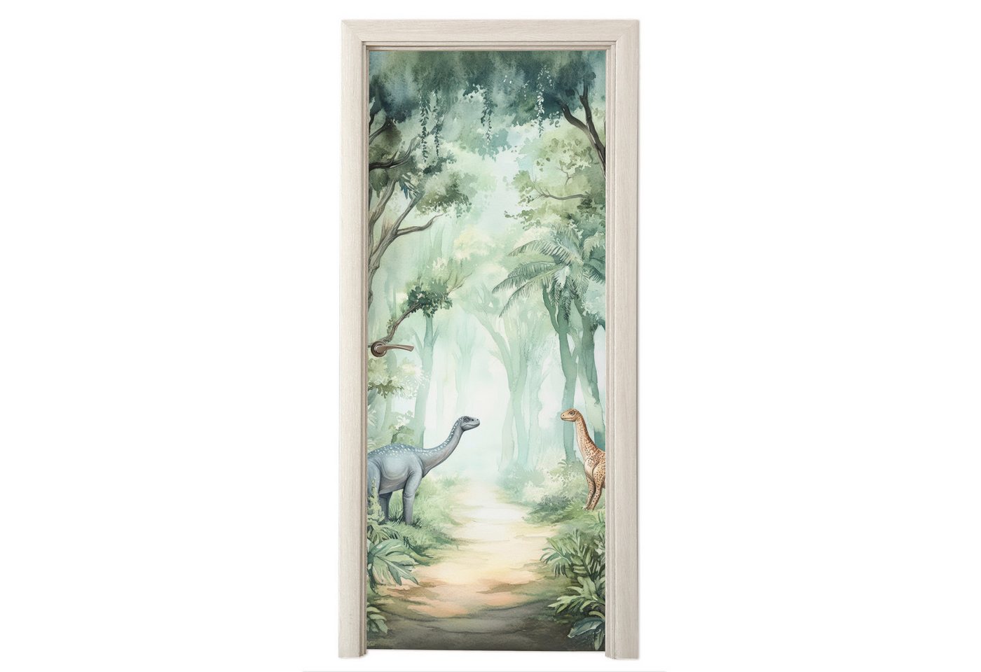 MuchoWow Türtapete Dino - Dschungel - Dinosaurier - Grün, Matt, bedruckt, (1 St), Selbstklebende Tapete, Folie für Möbel, 70x215 cm Bild 3