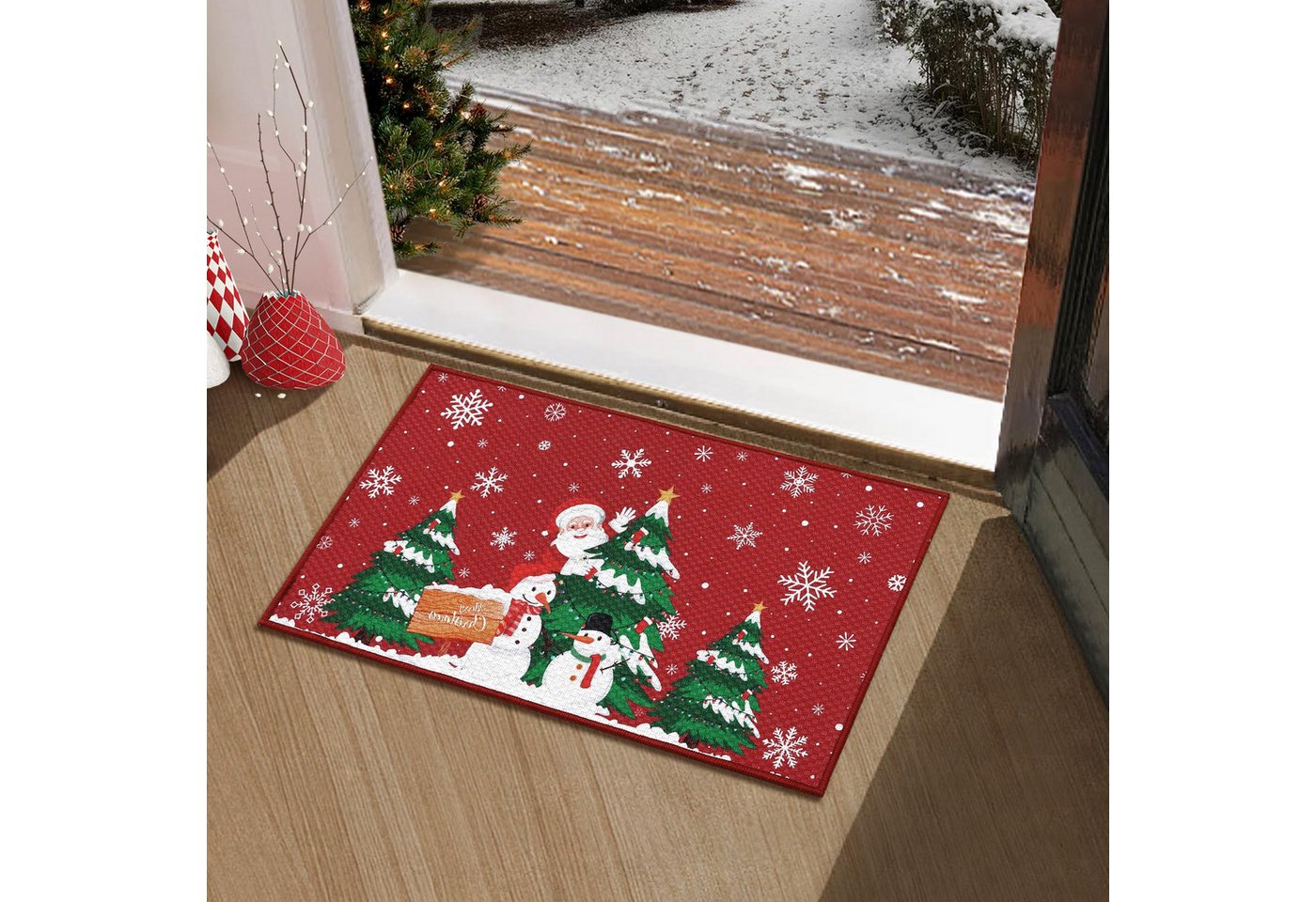GarveeMore Fußmatte Weihnachtsmann Weihnachtstürmatte Weihnachtsbaum Willkommensmatte