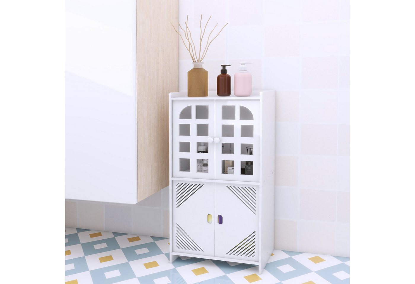 JEOBEST Badkommode Badezimmerschrank mit 2 Türen Badschrank Beistellschrank, (1 St) Weiß 36 × 22 × 75 cm