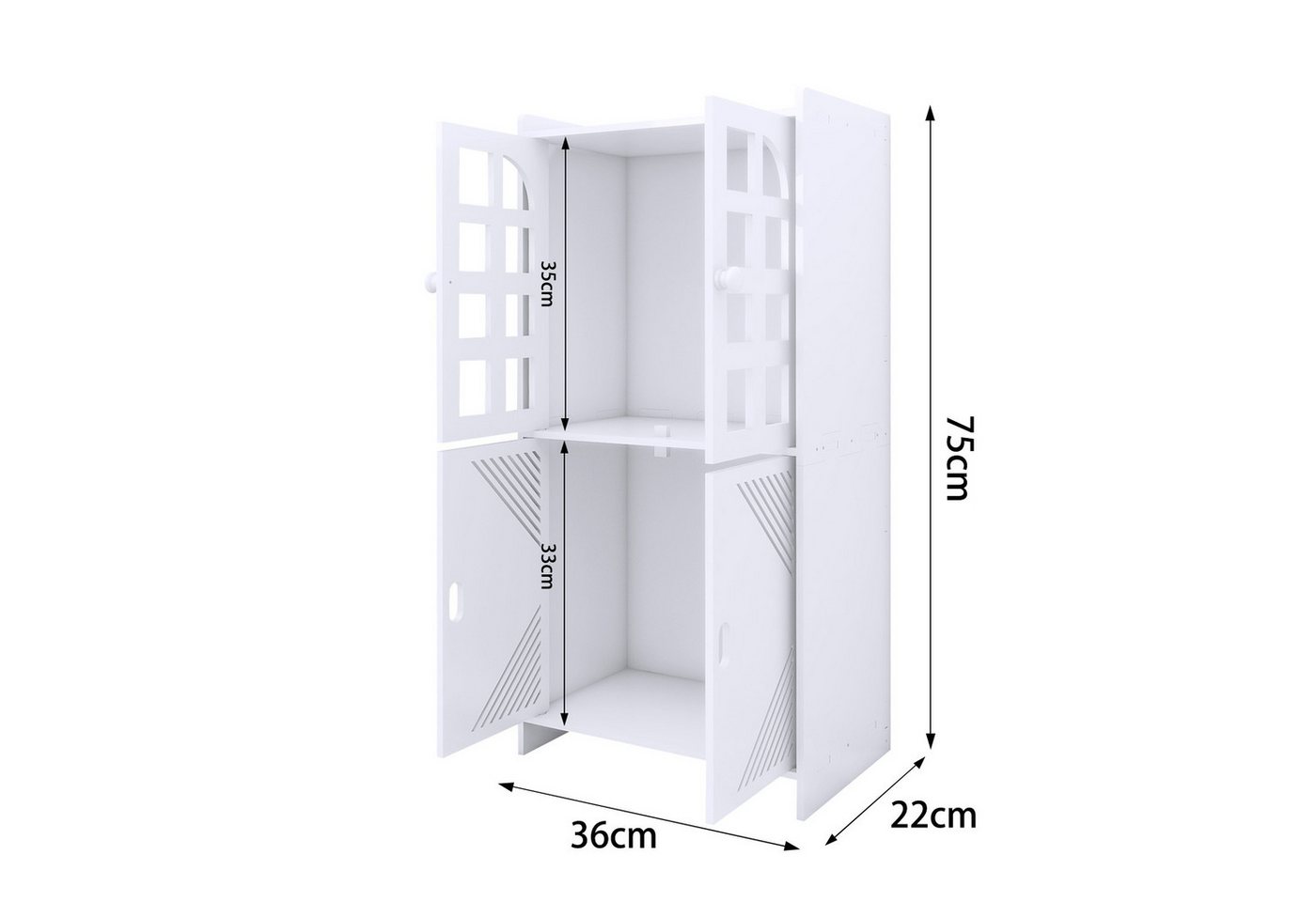 JEOBEST Badkommode Badezimmerschrank mit 2 Türen Badschrank Beistellschrank, (1 St) Weiß 36 × 22 × 75 cm Bild 2
