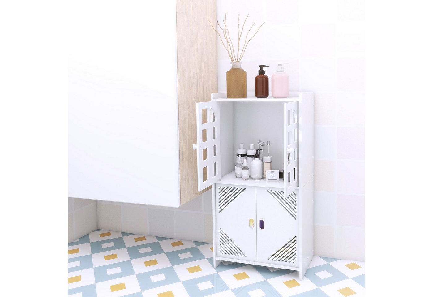 JEOBEST Badkommode Badezimmerschrank mit 2 Türen Badschrank Beistellschrank, (1 St) Weiß 36 × 22 × 75 cm Bild 3