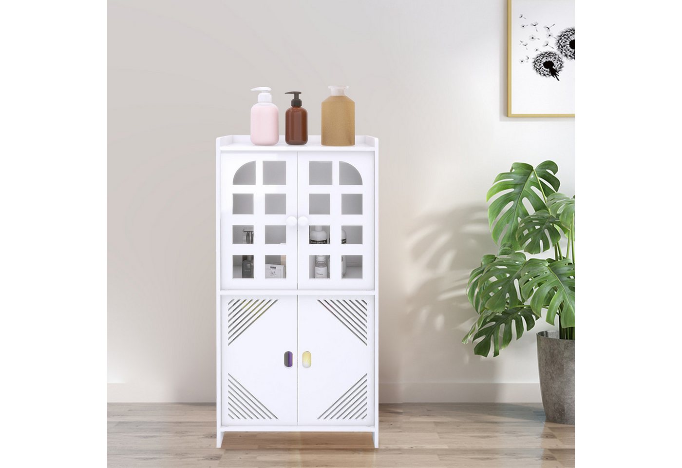 JEOBEST Badkommode Badezimmerschrank mit 2 Türen Badschrank Beistellschrank, (1 St) Weiß 36 × 22 × 75 cm Bild 5