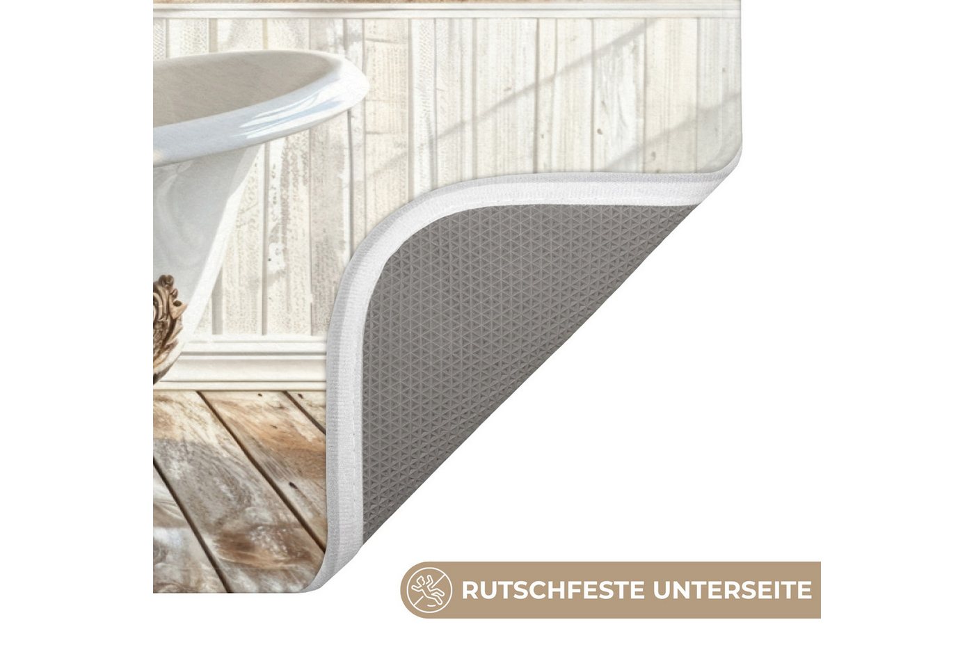 OnlyWow Badematte Vintage - Alpaka - Badewanne - Blumen - Tiere, Höhe 10 mm, Polyester, Rechteckig, Badezimmerteppich, Badteppich, Rutschfest, Badvorleger, Waschbar Bild 4