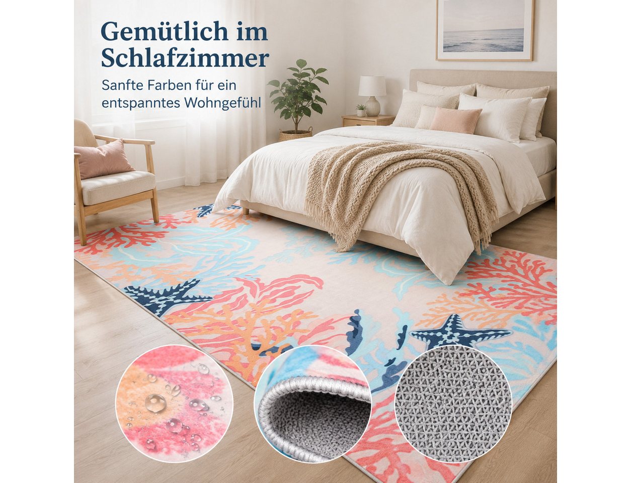 Lochas Designteppich Moderner Teppich mit Korallenmuster – Waschbar & Rutschfest Bild 4