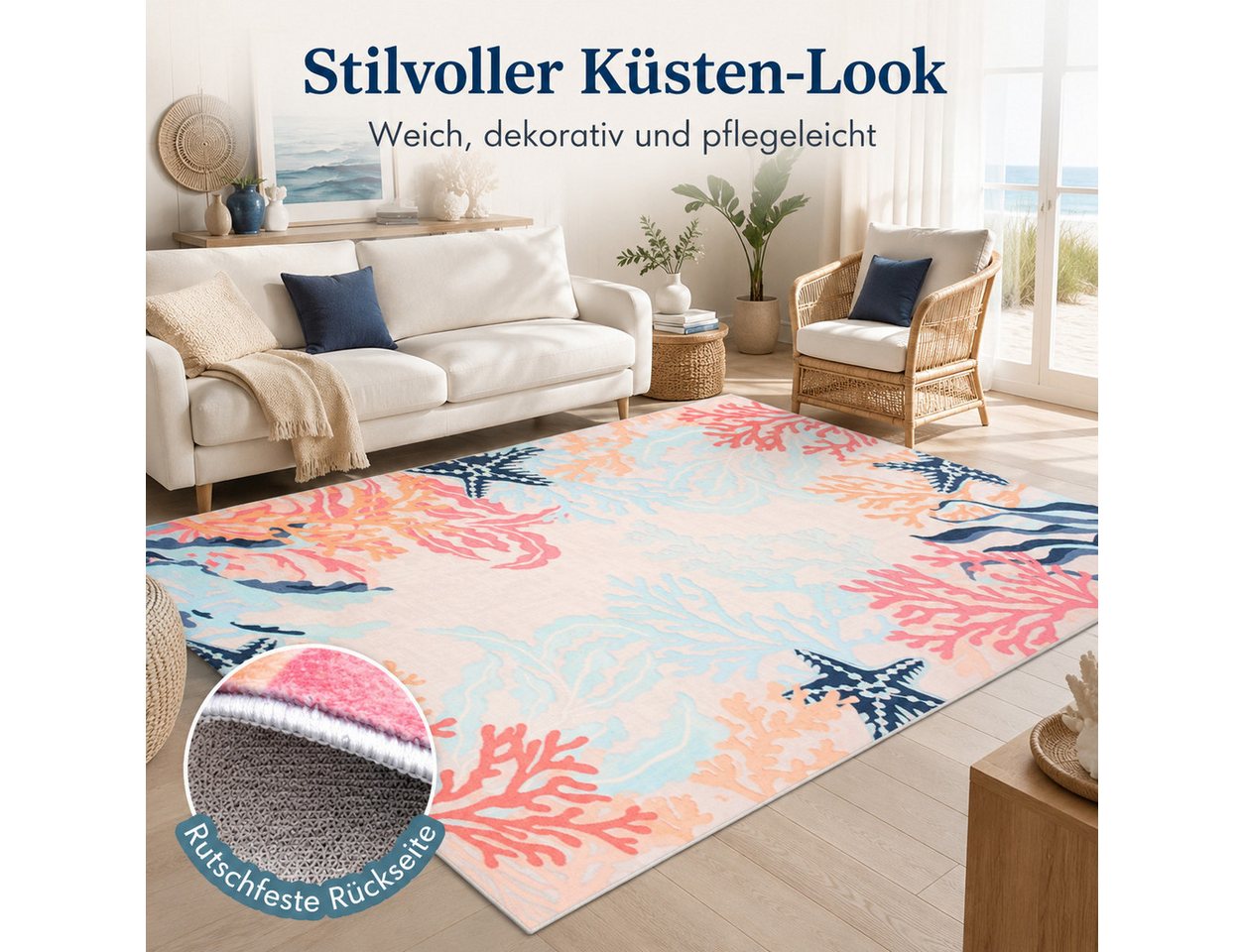 Lochas Designteppich Moderner Teppich mit Korallenmuster – Waschbar & Rutschfest Bild 5