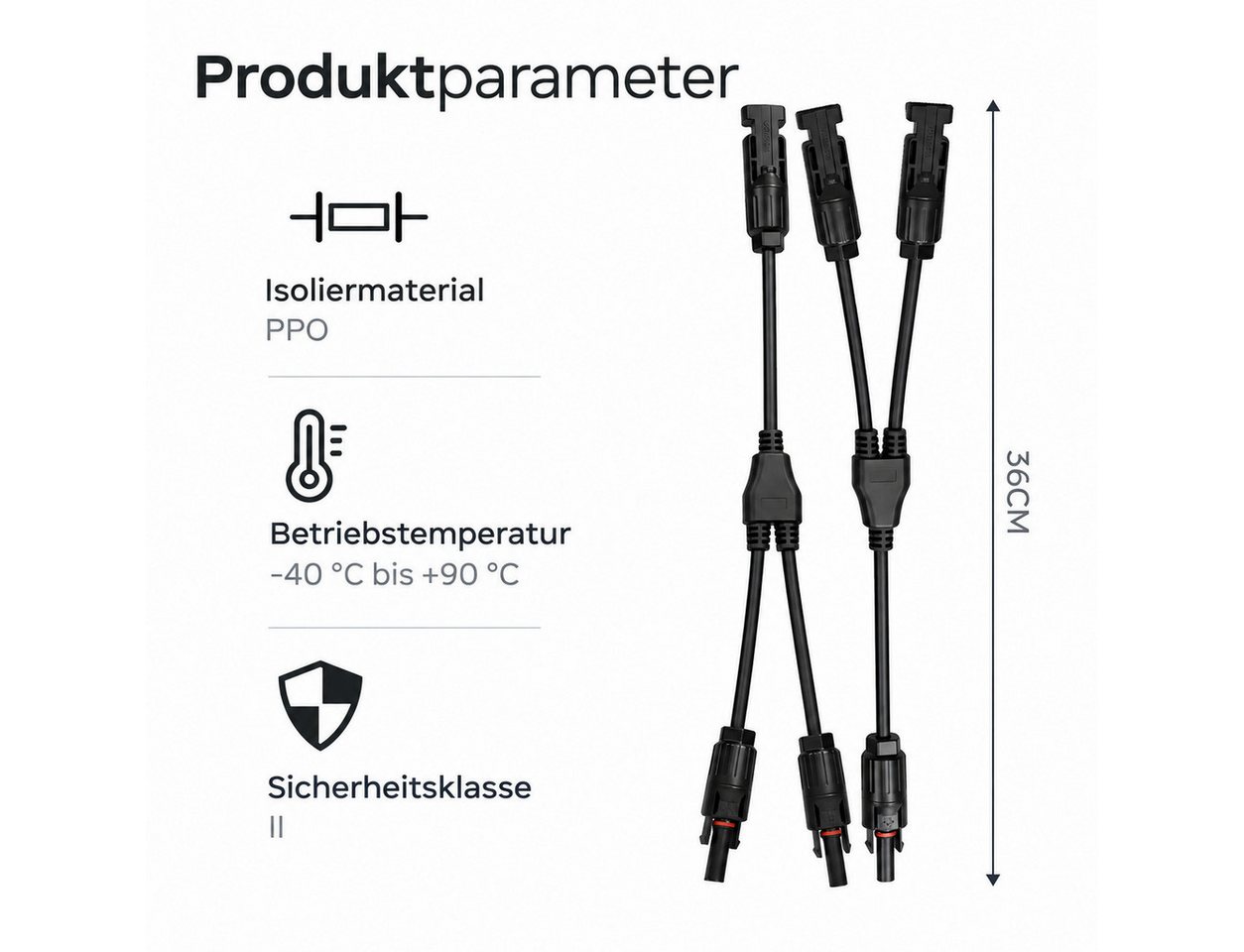 GLIESE Solarmodul Y-Branch-Kabel – Solarstecker Verteiler für Solarkabel, Y-Verteiler für Solarkabel – 1 auf 3, IP67, 30 A, UL94-V0