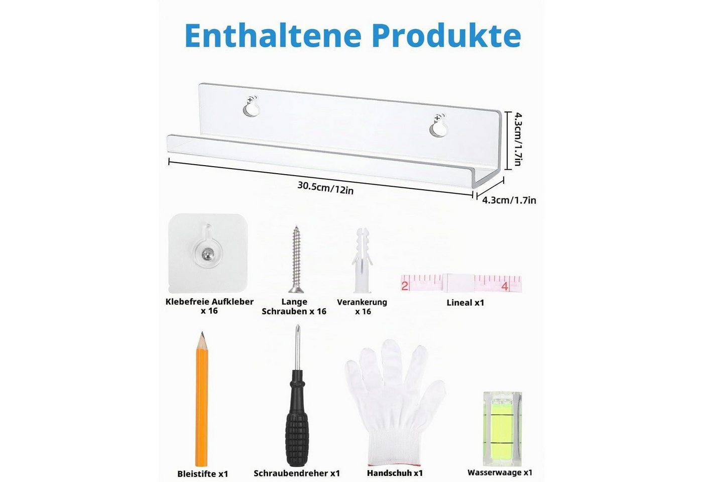 LuxusKollektion Wandregal Schallplatten Wandhalterung Acryl Transparent 8 Stück, 8-tlg.