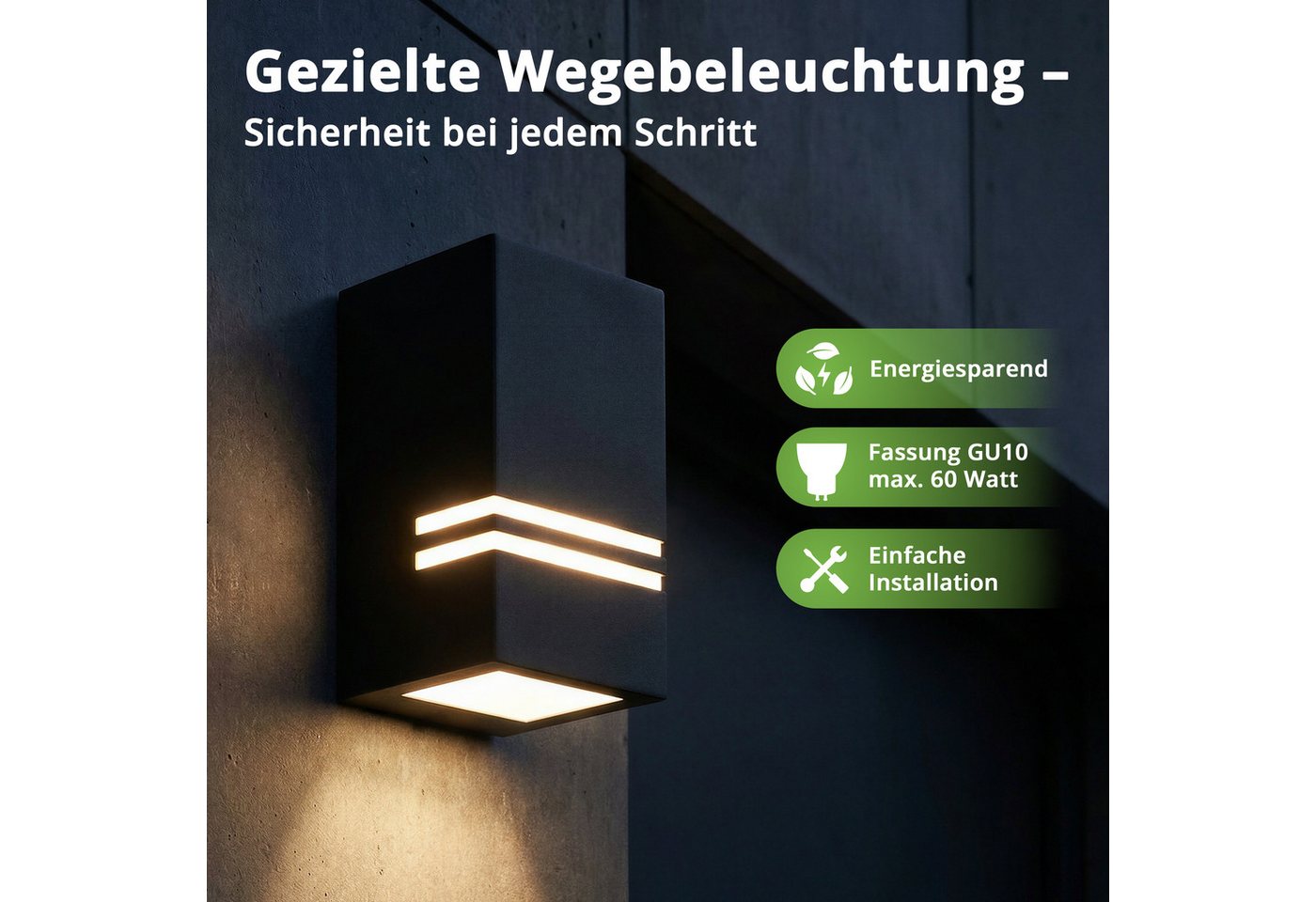 Grafner Außen-Wandleuchte Wandlampe Edelstahl Leuchte Lichtschein Down/Unten, ohne Leuchtmittel, Maße (B x H): Ca. 8,5 x 15cm Bild 3